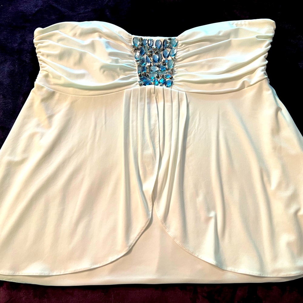 White strapless top with blue beads, White House, Black market